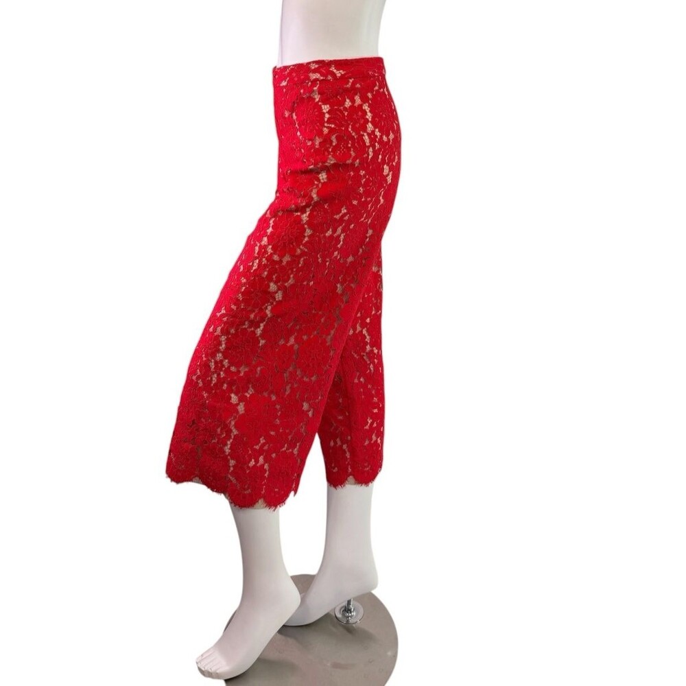Alice + Olivia Guipure Poppy Red Lace Floral Culottes Pants $437 Size 0